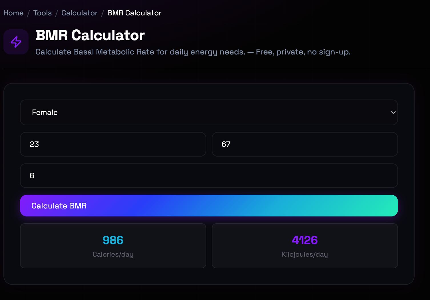 How to use BMR Calculator online — free, fast, and private